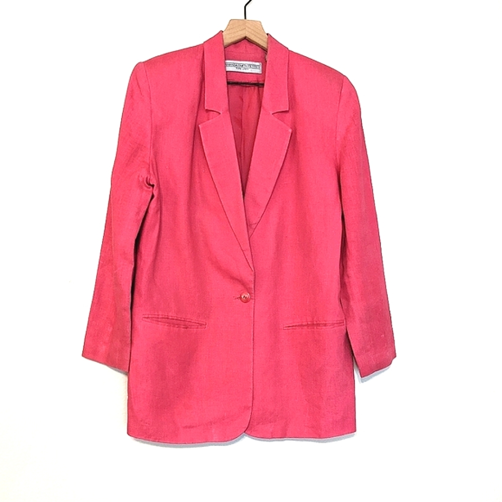 💗Amanda Smith Linen Bold Pink Blazer sz 10